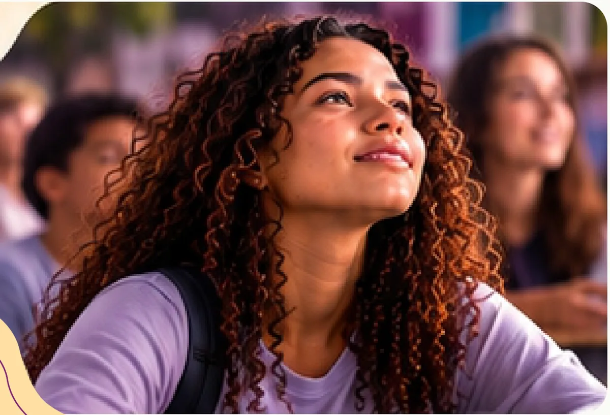 Estudante sorrindo em sala de aula