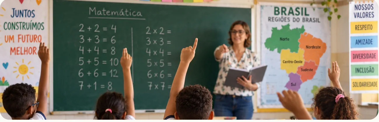 Professora e alunos em sala de aula